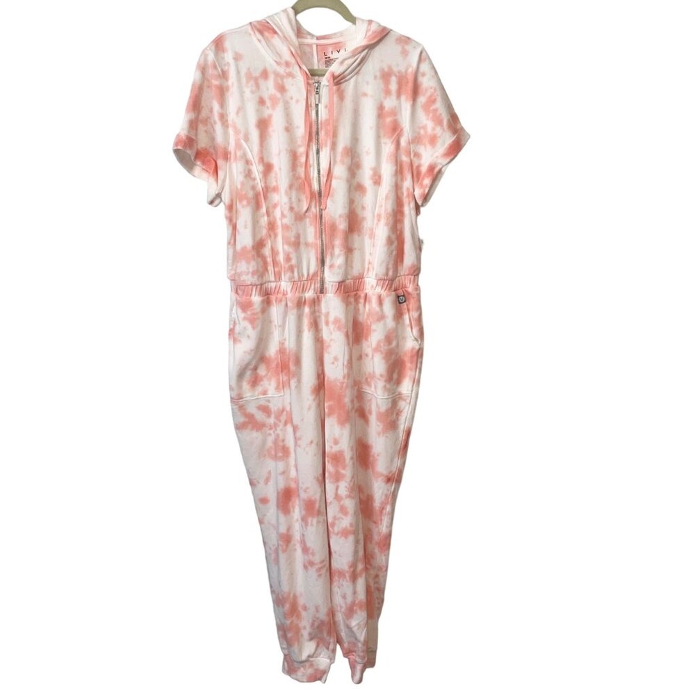 Livi Active Pink & White Tie-Dye Short Sleeve Jumpsuit